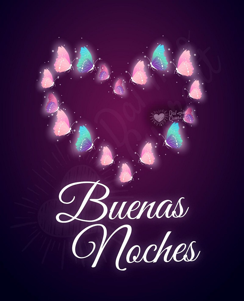 Buenas noches con mariposas que forman un corazón