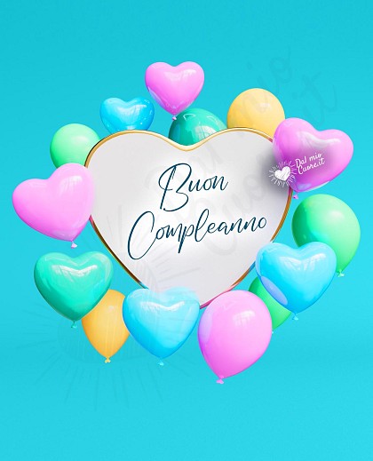 Buon compleanno con palloncini e cuori