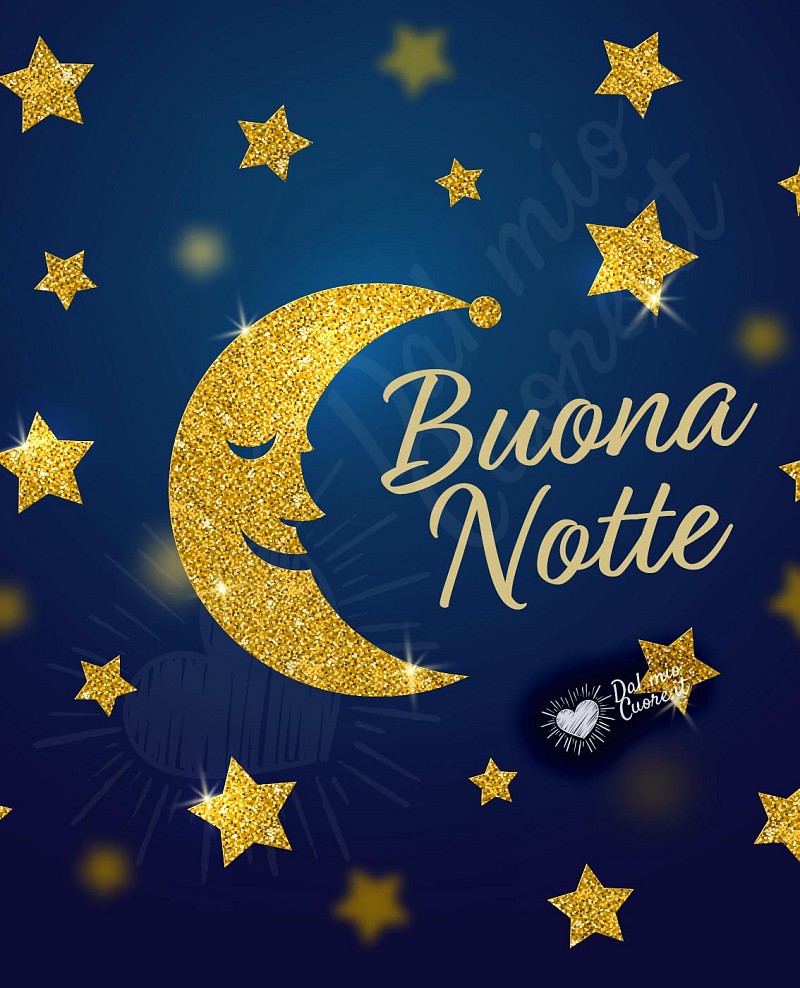 Buonanotte Brillante con Luna Piena, Stelle Glitter e Sogni d'Oro