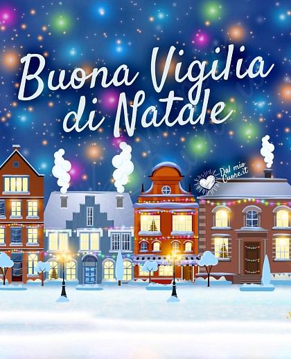 Buona Vigilia di Natale con paesaggio innevato