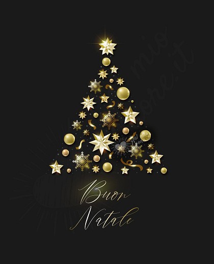 Buon Natale elegante con albero di decorazioni dorate