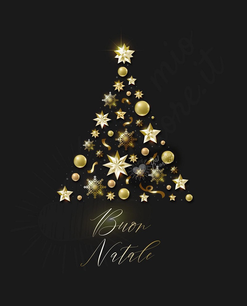 Buon Natale elegante con albero di decorazioni dorate