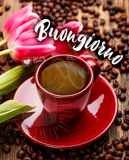 Buongiorno con caffè e fiori