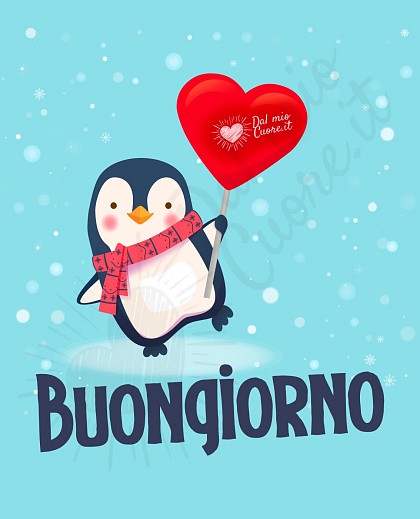 Buongiorno con pinguino e cuore