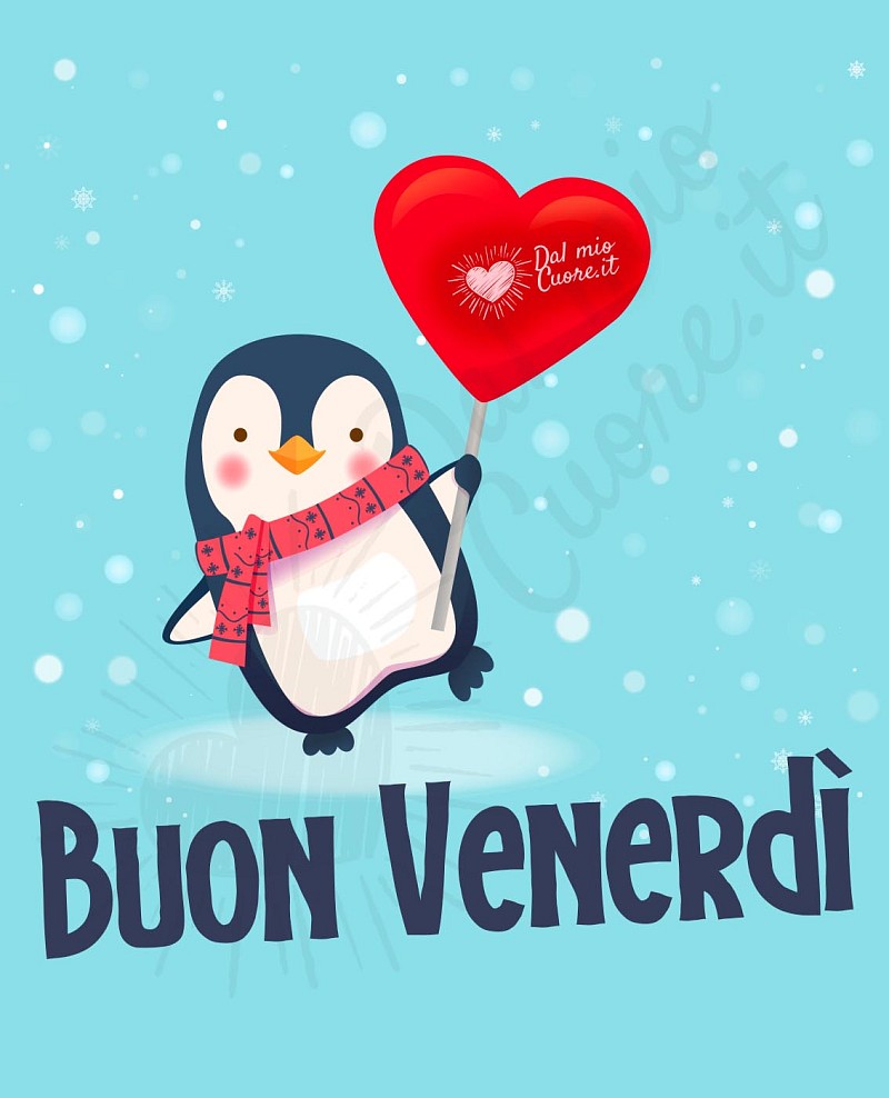 Buon venerdì con pinguino e cuore