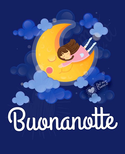 Immagine Buonanotte con ragazza aggrappata alla luna