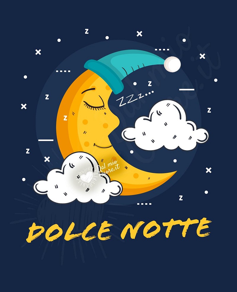 Dolce Notte. Immagine con luna che dorme