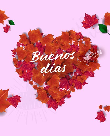 Buenos días con corazón hecho de hojas