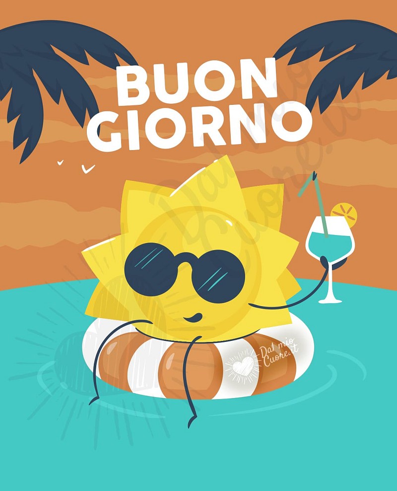 Buongiorno d'Estate con Sole Sorridente che fa il Bagno in Mare
