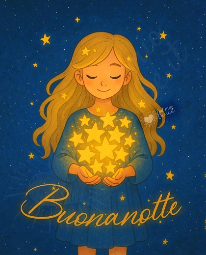 Buonanotte con ragazza con stelle tra le mani